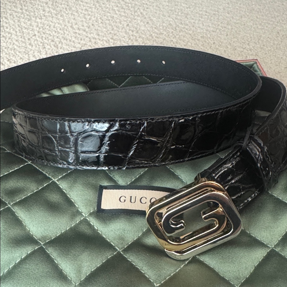 New Gucci Exclusive! Unisex- Crocodile Caiman Belt Square Buckle Size 85 (44) 🐊